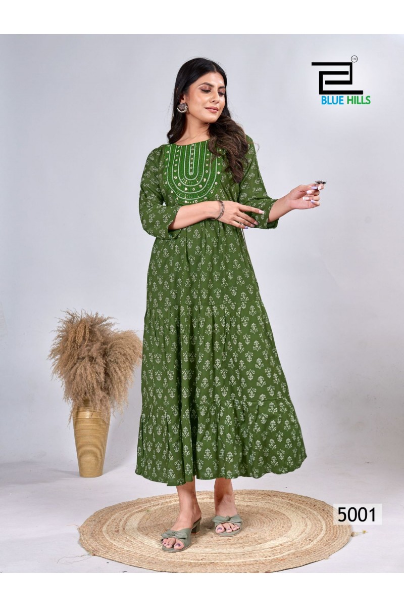 Blue Hills Sarfaraz Vol-5 Designer Rayon Printed Long Kurtis Manufacturer