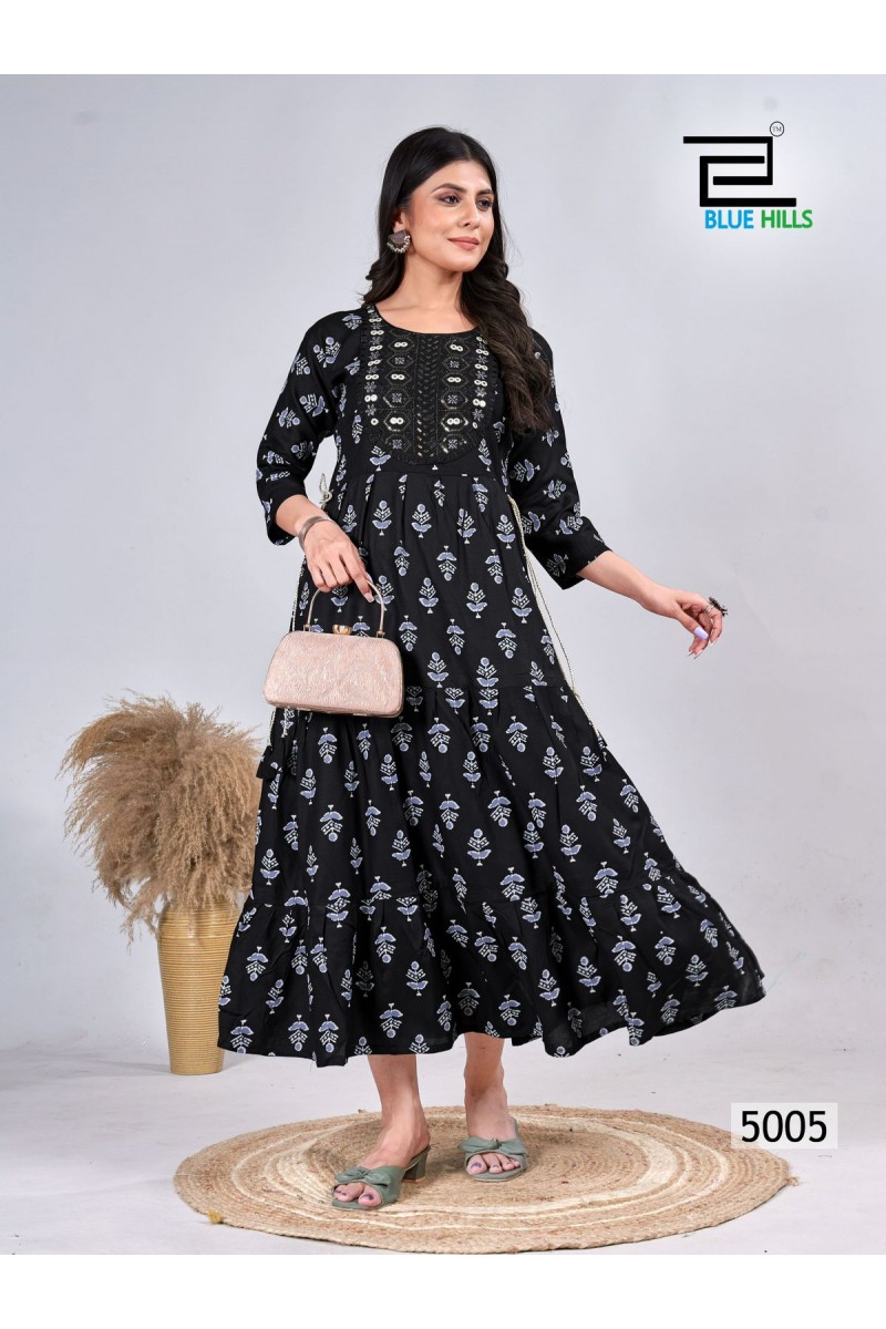 Blue Hills Sarfaraz Vol-5 Designer Rayon Printed Long Kurtis Manufacturer