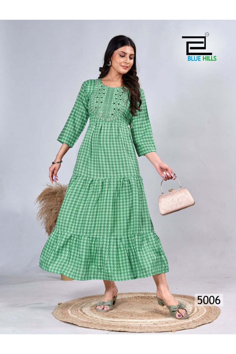Blue Hills Sarfaraz Vol-5 Designer Rayon Printed Long Kurtis Manufacturer