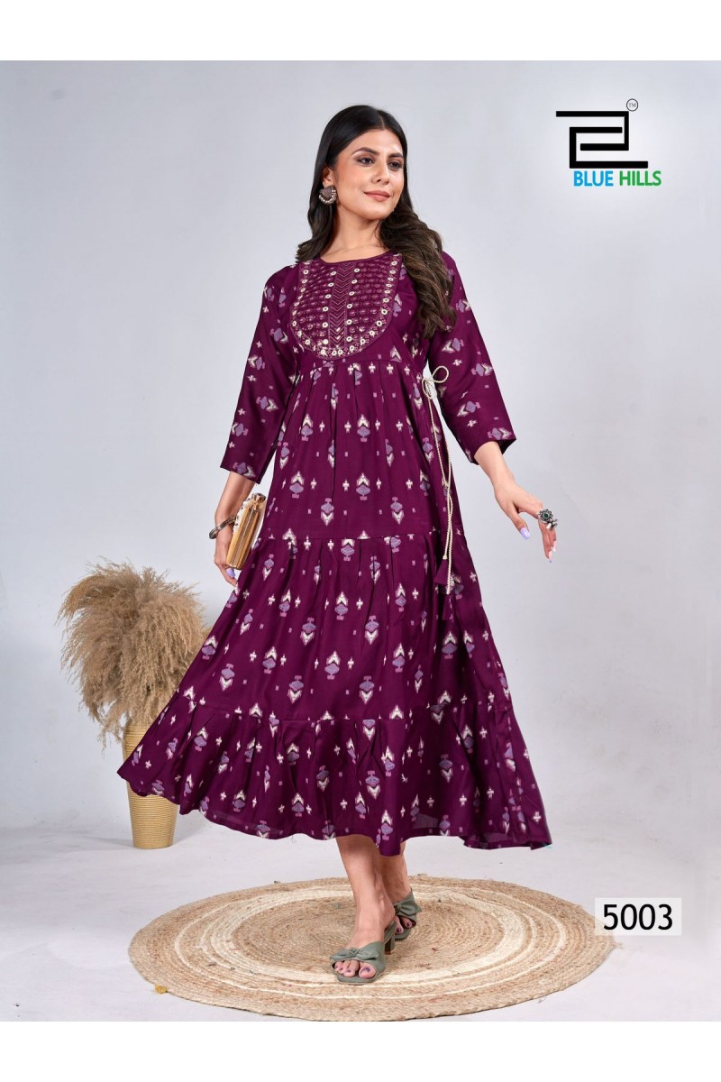 Blue Hills Sarfaraz Vol-5 Designer Rayon Printed Long Kurtis Manufacturer