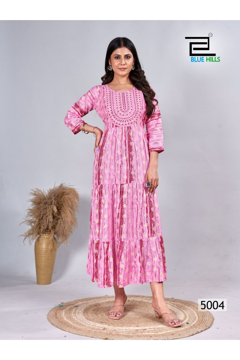 Blue Hills Sarfaraz Vol-5 Designer Rayon Printed Long Kurtis Manufacturer