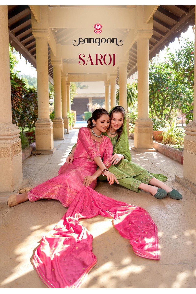 Rangoon Saroj Viscose Embroidery Kurti Bottom With Dupatta Set