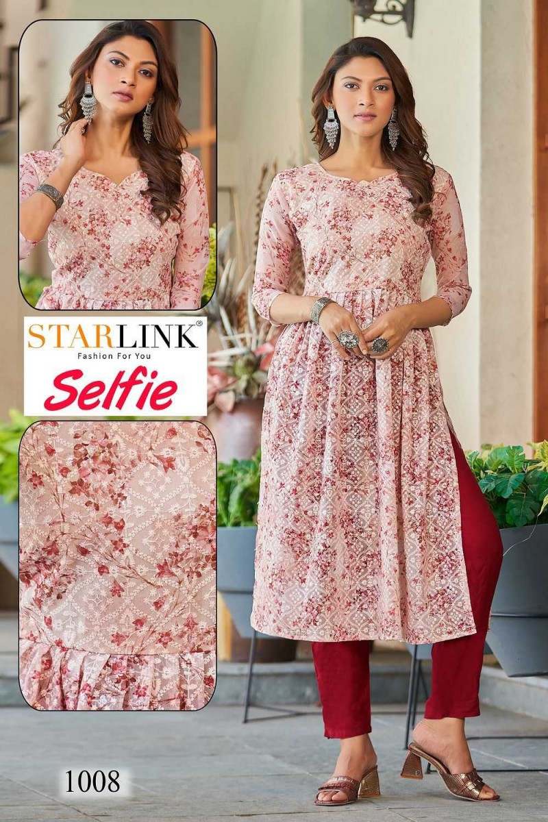 Starlink Selfie Designer Georgette Kurti Catalogue Set