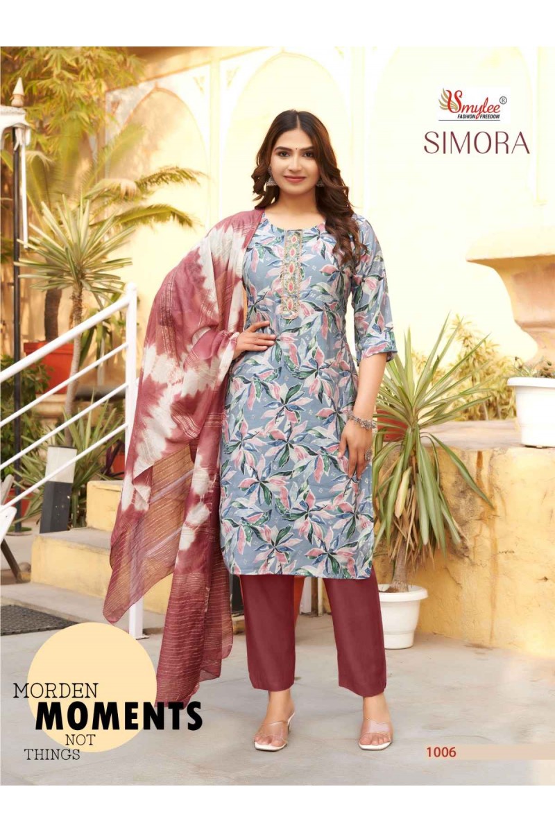 Smylee Simora Modal Silk Readymade Pant Style Latest Kurti Designs