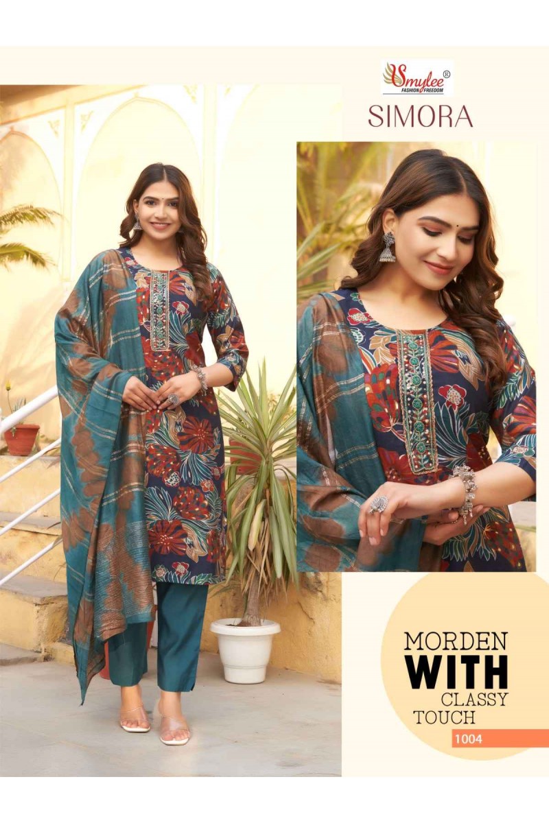 Smylee Simora Modal Silk Readymade Pant Style Latest Kurti Designs