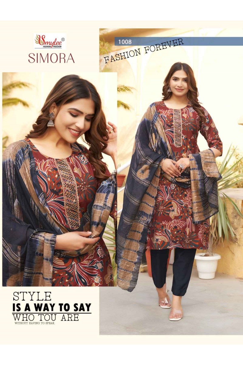 Smylee Simora Modal Silk Readymade Pant Style Latest Kurti Designs
