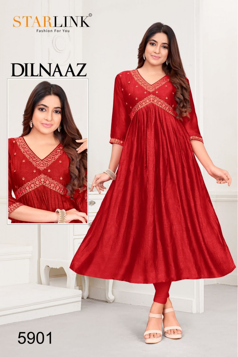 Starlink Dilnaaz-5901 Anarkali Style Silk With Embroidery Work Kurtis