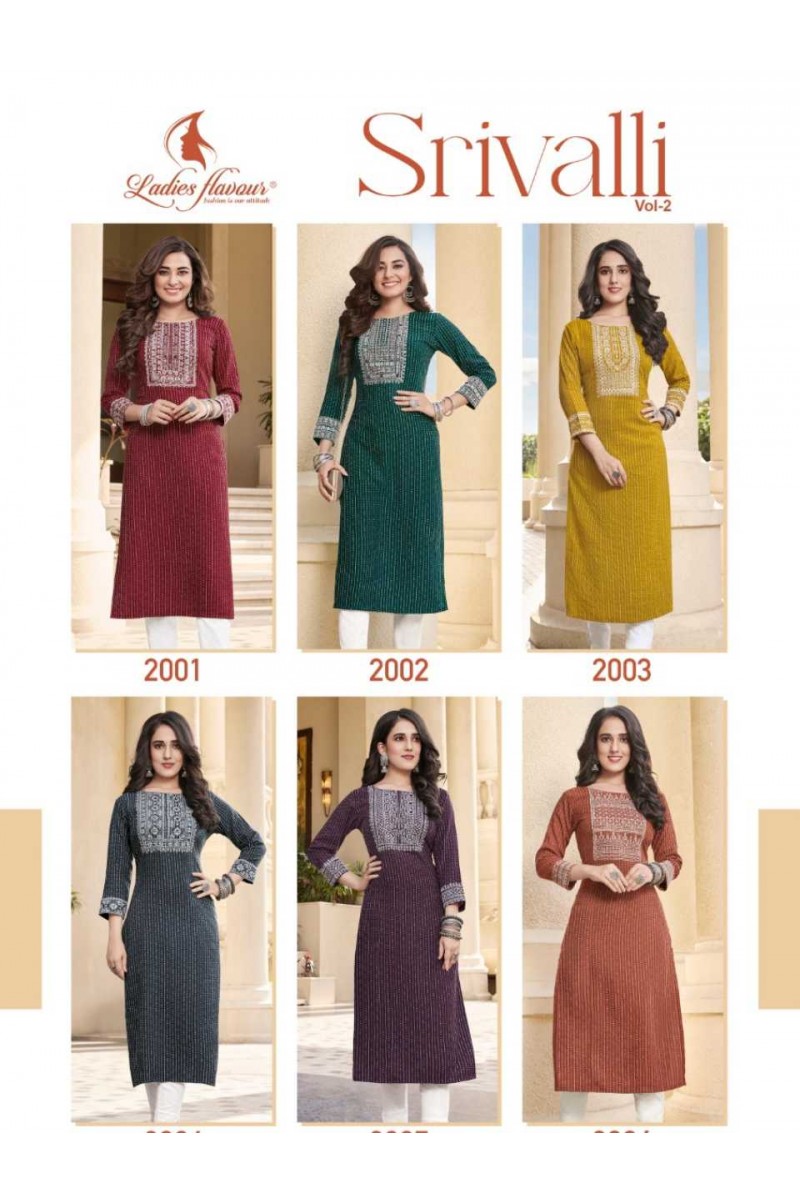 Ladies Flavour Srivalli Vol 2 Designer Viscose Kurtis Set Supplier