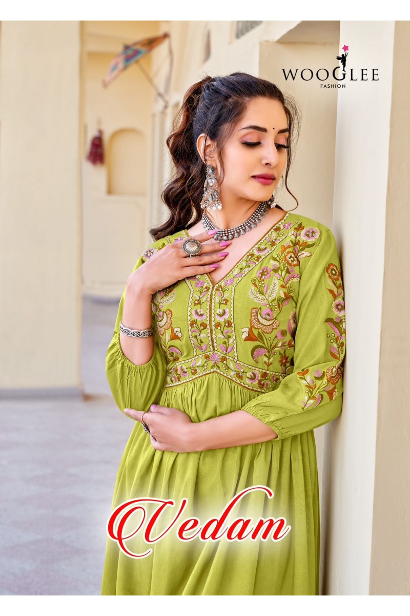 Wooglee Fashion Vedam Embroidery Kurti Pant With Dupatta Wholesaler