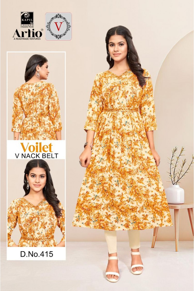 Artio Voilet-415 Straight Women Wear Size Set Printed Kurti Catalog Set