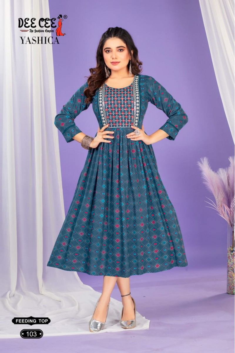 Dee Cee Yashika Wholesale Ladies Wear Rayon Printed Latest Kurtis Designs
