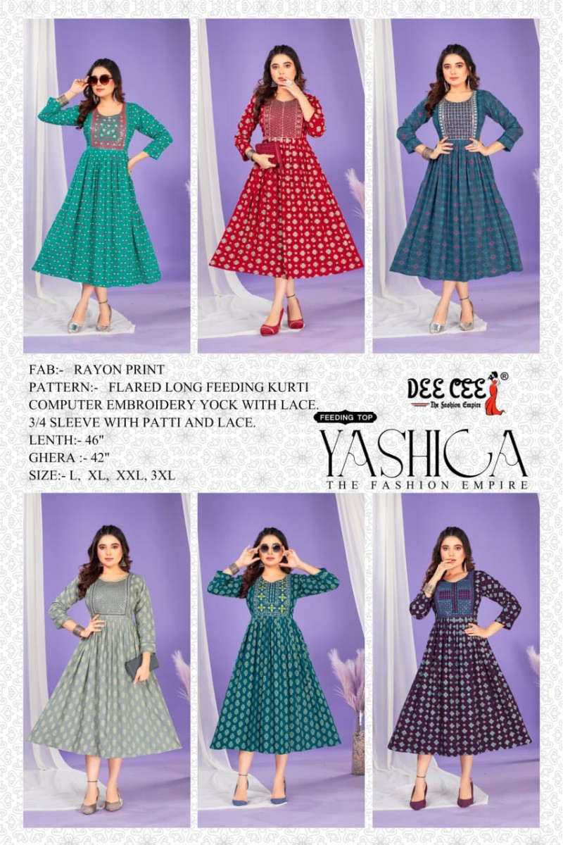 Dee Cee Yashika Wholesale Ladies Wear Rayon Printed Latest Kurtis Designs