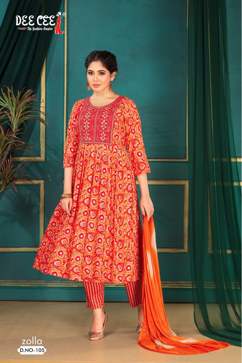 Dee Cee Zolla Women's Rayon Foil Print Top Bottom Dupatta Set Designs