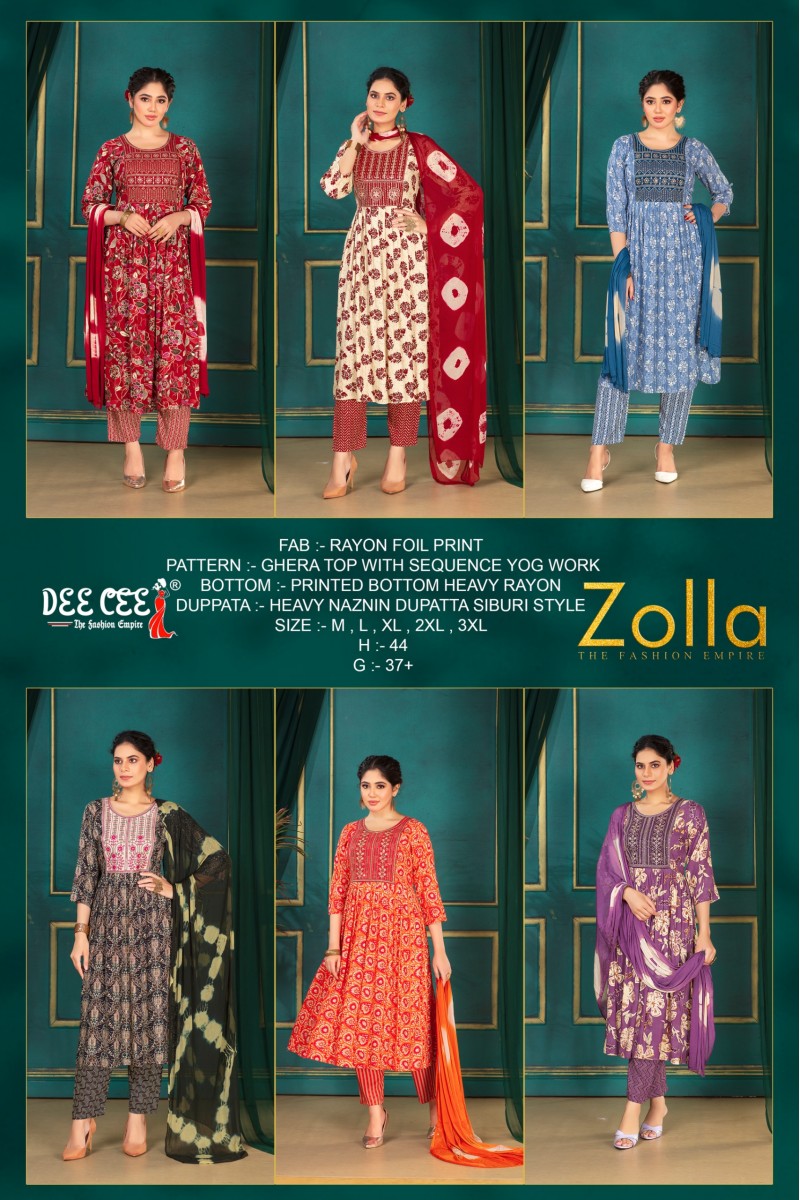 Dee Cee Zolla Women's Rayon Foil Print Top Bottom Dupatta Set Designs
