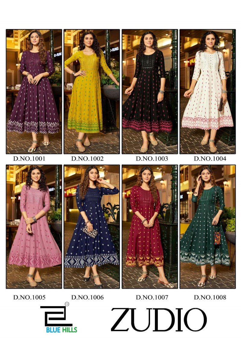 Blue Hills Zudio Anarkali Style Rayon With Embroidery Work Kurtis Apparels