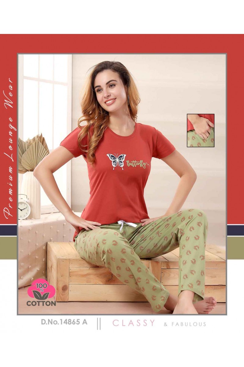 D.No-14865-A Ladies Hosiery Cotton Readymade Night Suits Collection