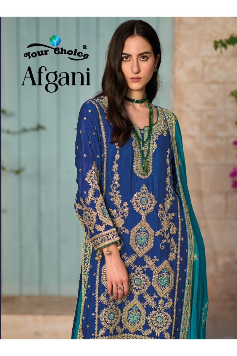 Your Choice Afghani Designer Straight Cut Chinon Salwar Suits Manufacturer