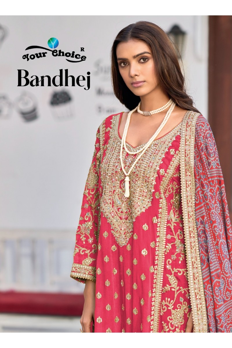 Your Choice Bandhej Women's Wear Designer Chinon Salwar Suits