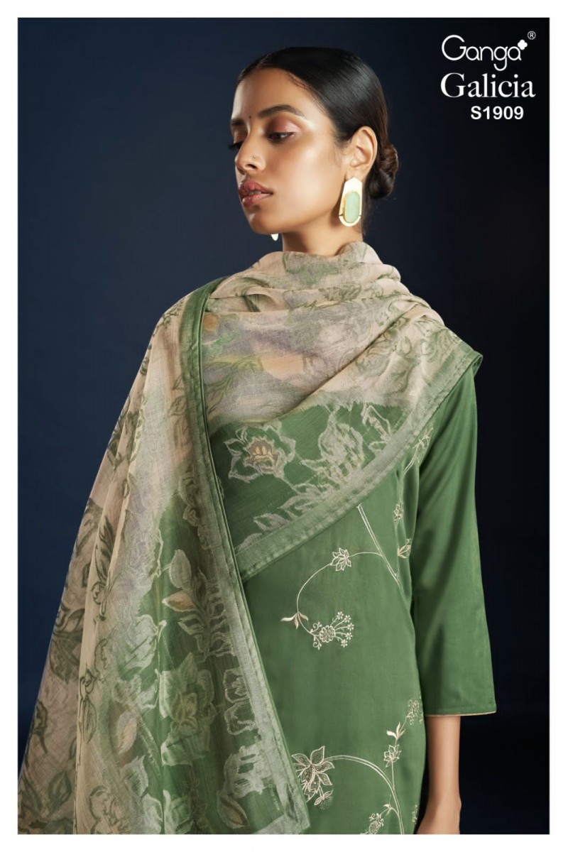 Ganga Galicia Premium Cotton Silk Solid Embroidery Suit Collection