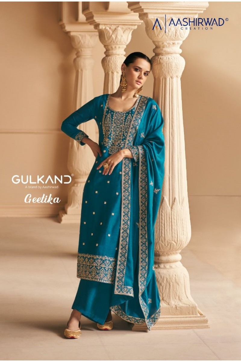 Aashirwad Geetika Premium Silk Straight Latest Designer Salwar Suits