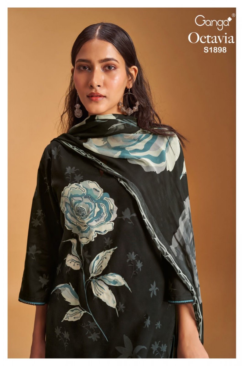 Ganga Octavia Premium Cotton Print With Handwork And Cotton Lace Suit