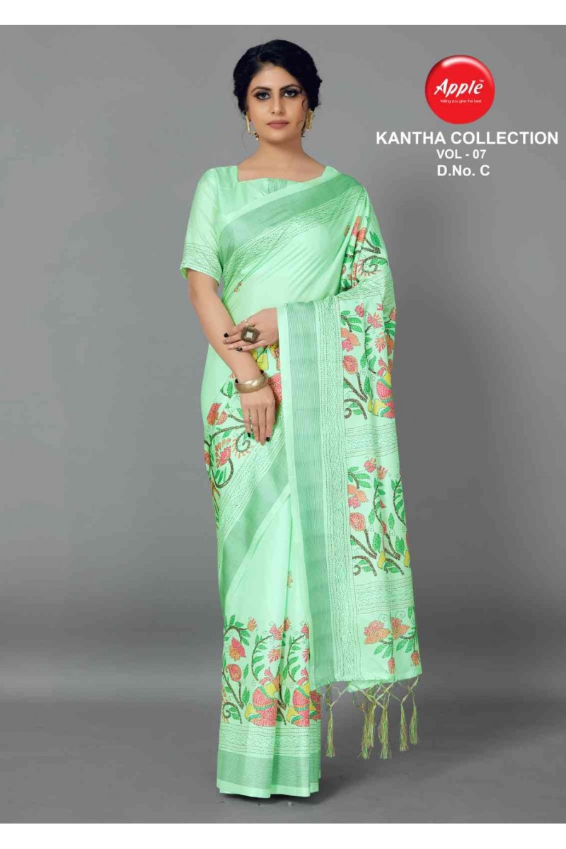 Apple Kantha Collection Vol-7-C Printed Manipuri Silk Saree