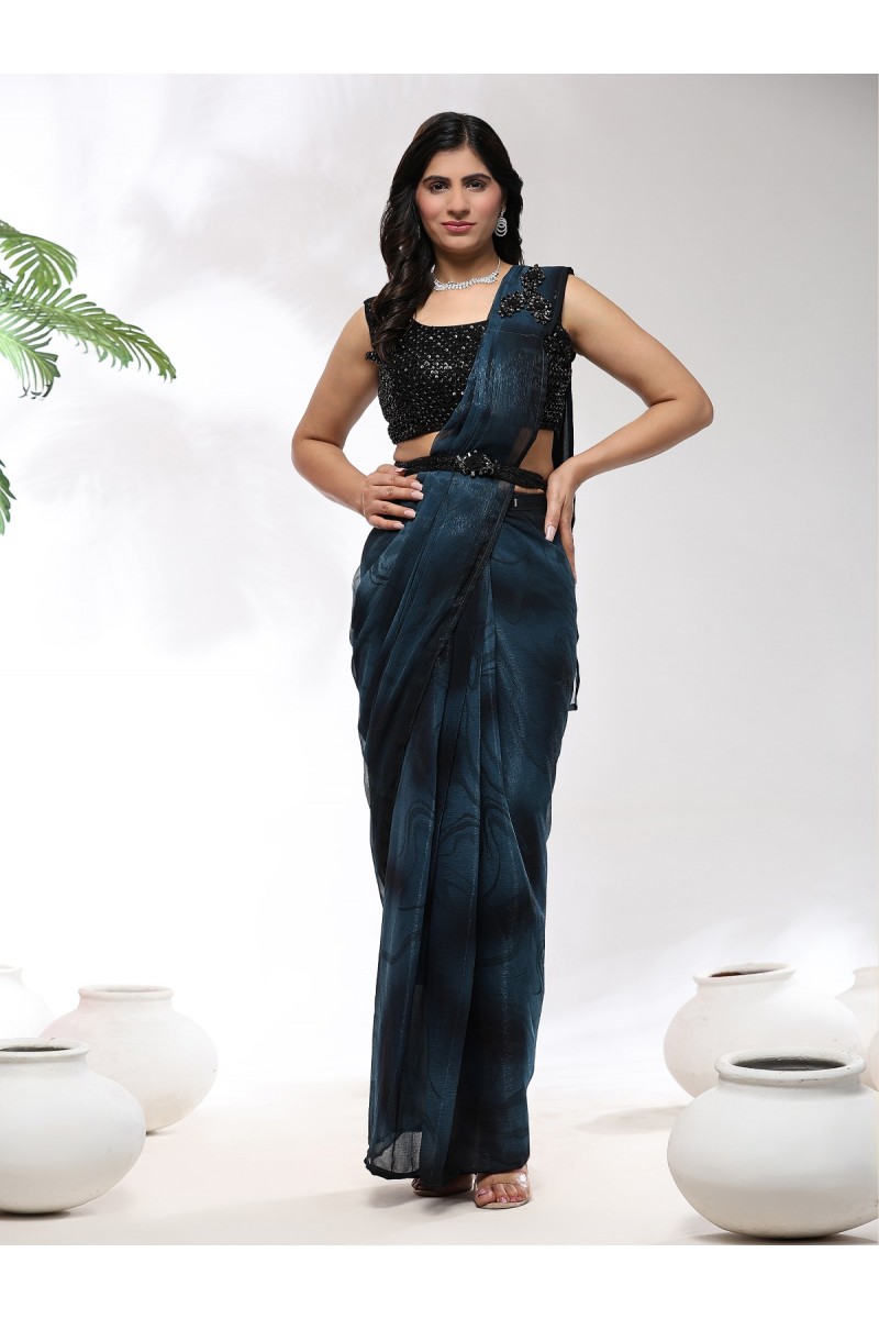 Amoha Trendz D.No-A336-C Ready To Wear Chiffon Printed Single Saree
