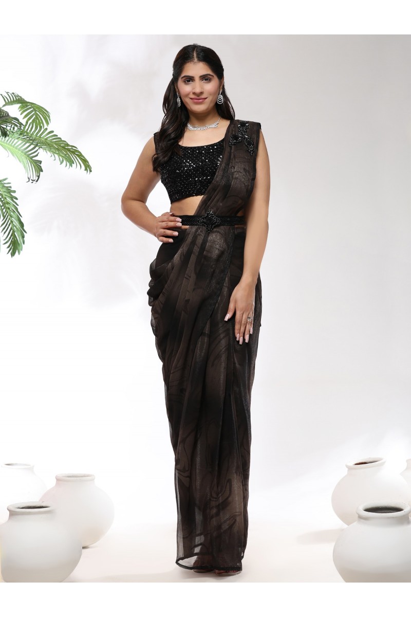 Amoha Trendz D.No-A336-D Ready To Wear Chiffon Printed Single Saree
