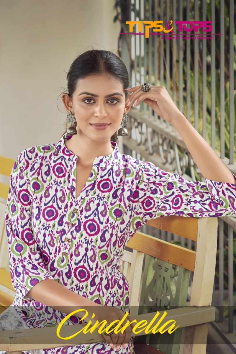 Tips & Tops Cindrella Rayon Printed Kurti With Pant Cord Set Wholesaler