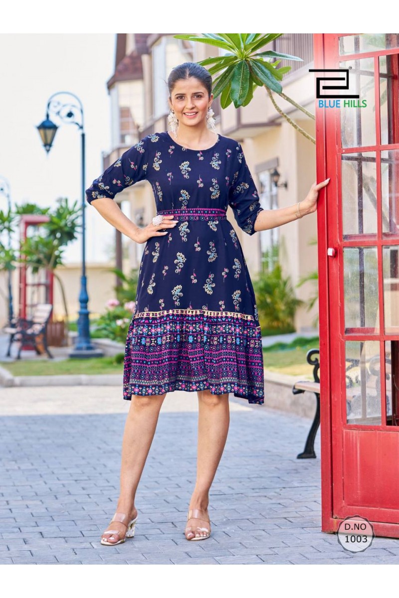 Blue Hills D.No-1003 Heavy Rayon Print Tunic Combo Set Wise Collection