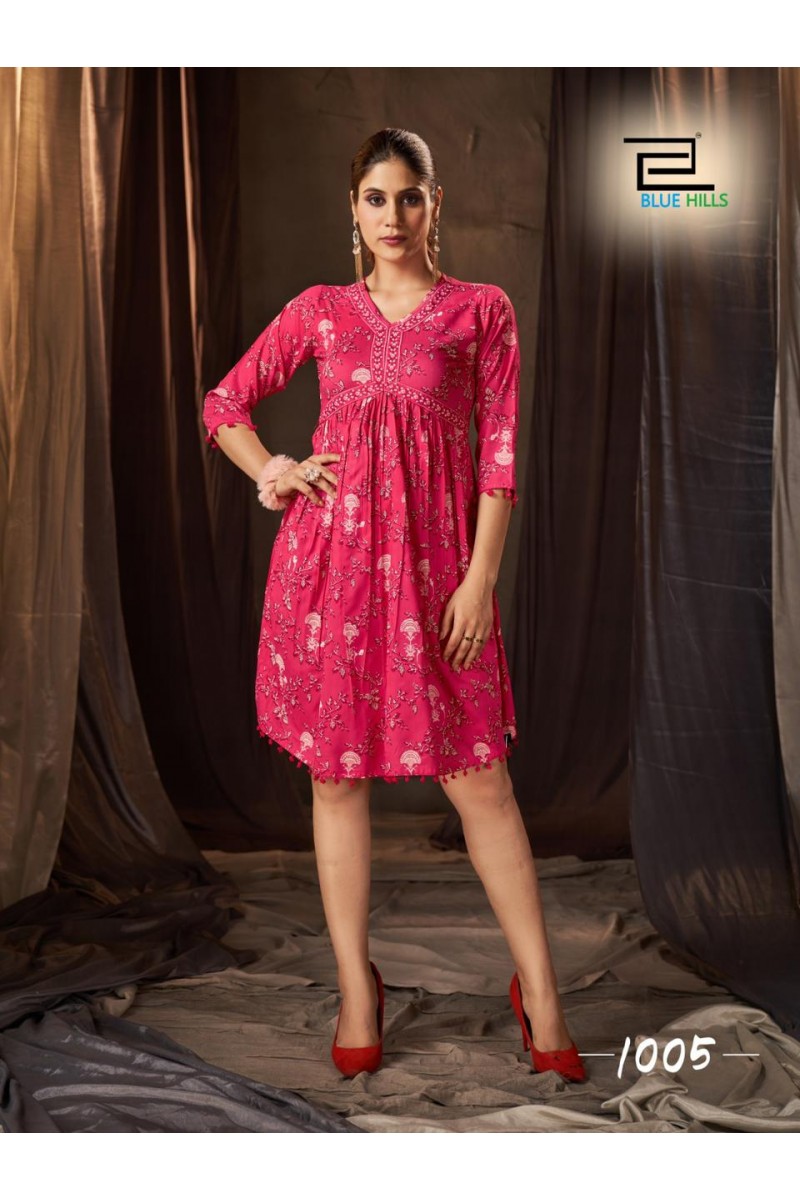 Blue Hills D.No-1005 Designer Printed Aliya Cut Tunic Combo Set Wise