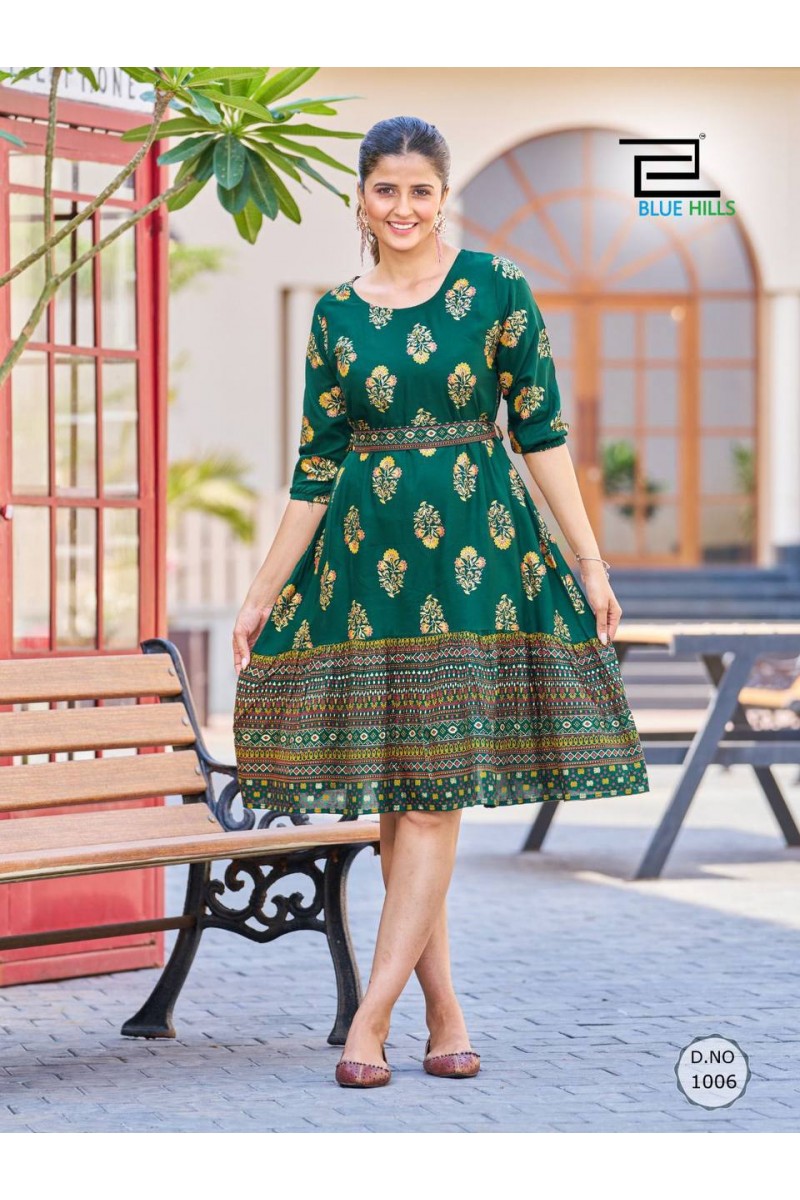Blue Hills D.No-1006 Heavy Rayon Print Tunic Combo Set Wise Collection