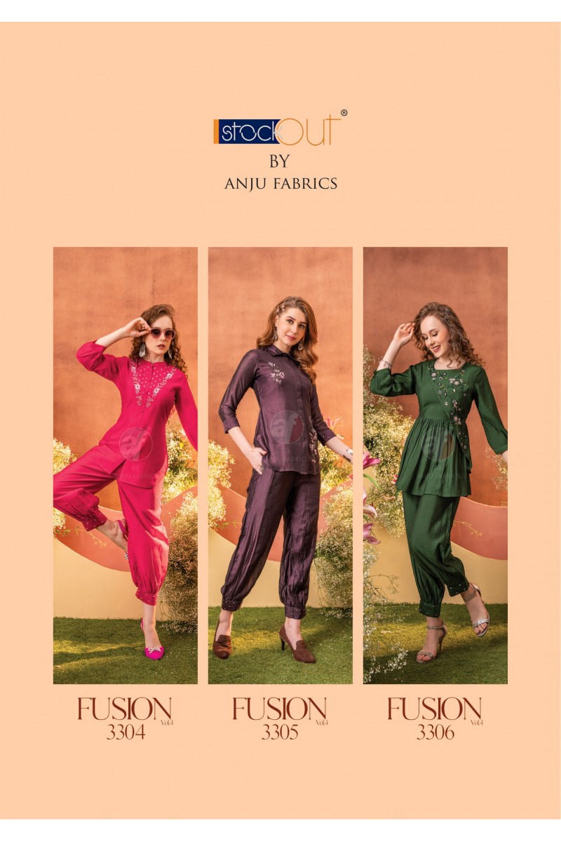 Anju Fabrics Fusion Vol-4 Viscose Full Stiched Readymade Cord Set Apparels