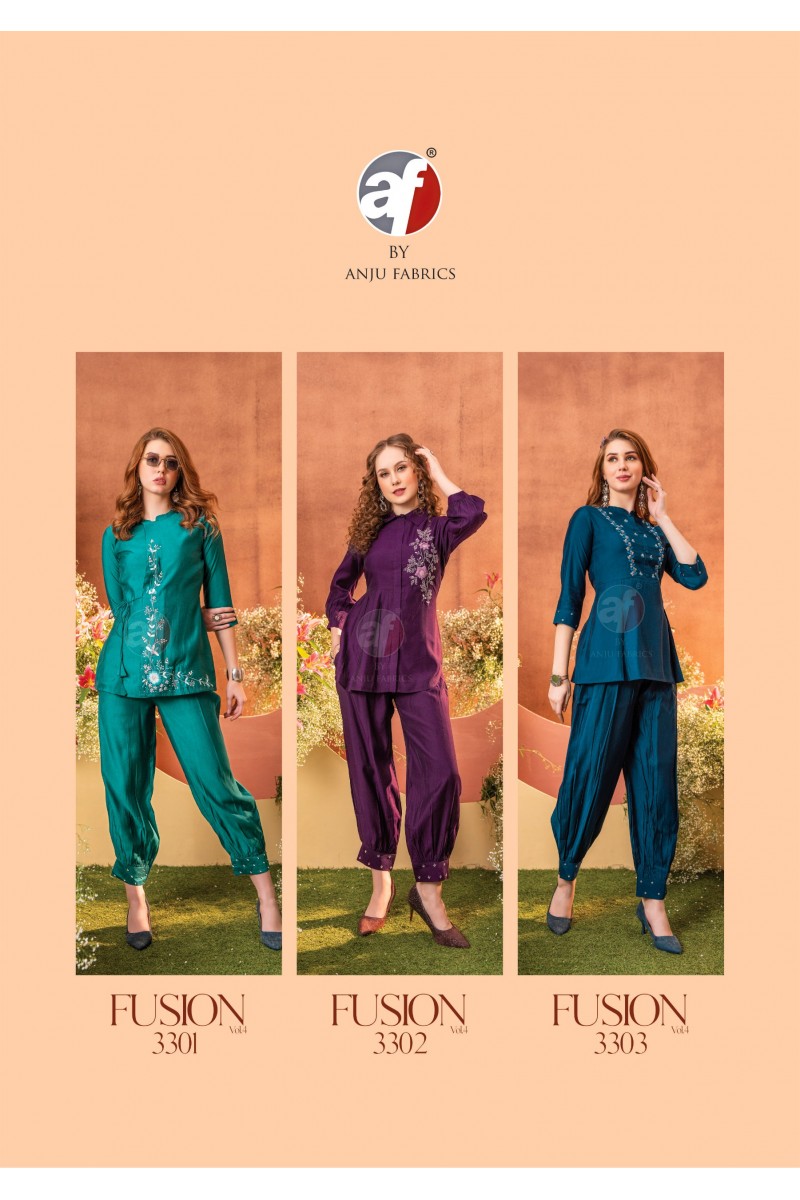 Anju Fabrics Fusion Vol-4 Viscose Full Stiched Readymade Cord Set Apparels