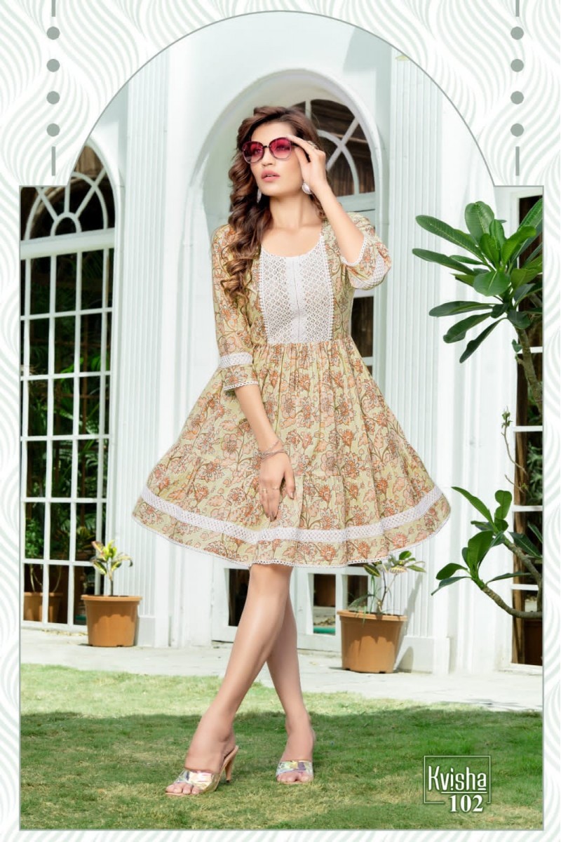 Hirwa Kvisha Cotton Jaipuri Prints Designer Tunics For Girls
