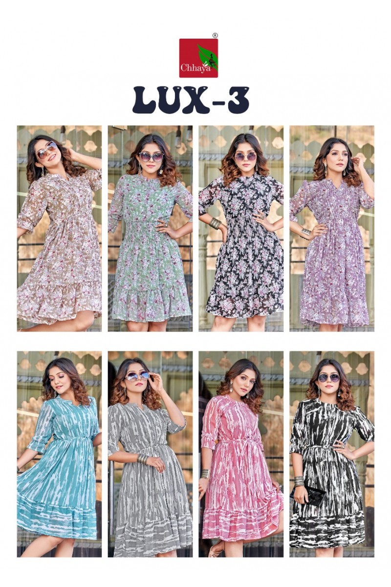 Chhaya Lux Vol-3 Wholesale Western Wear Long Anarkali Style Tunic Tops