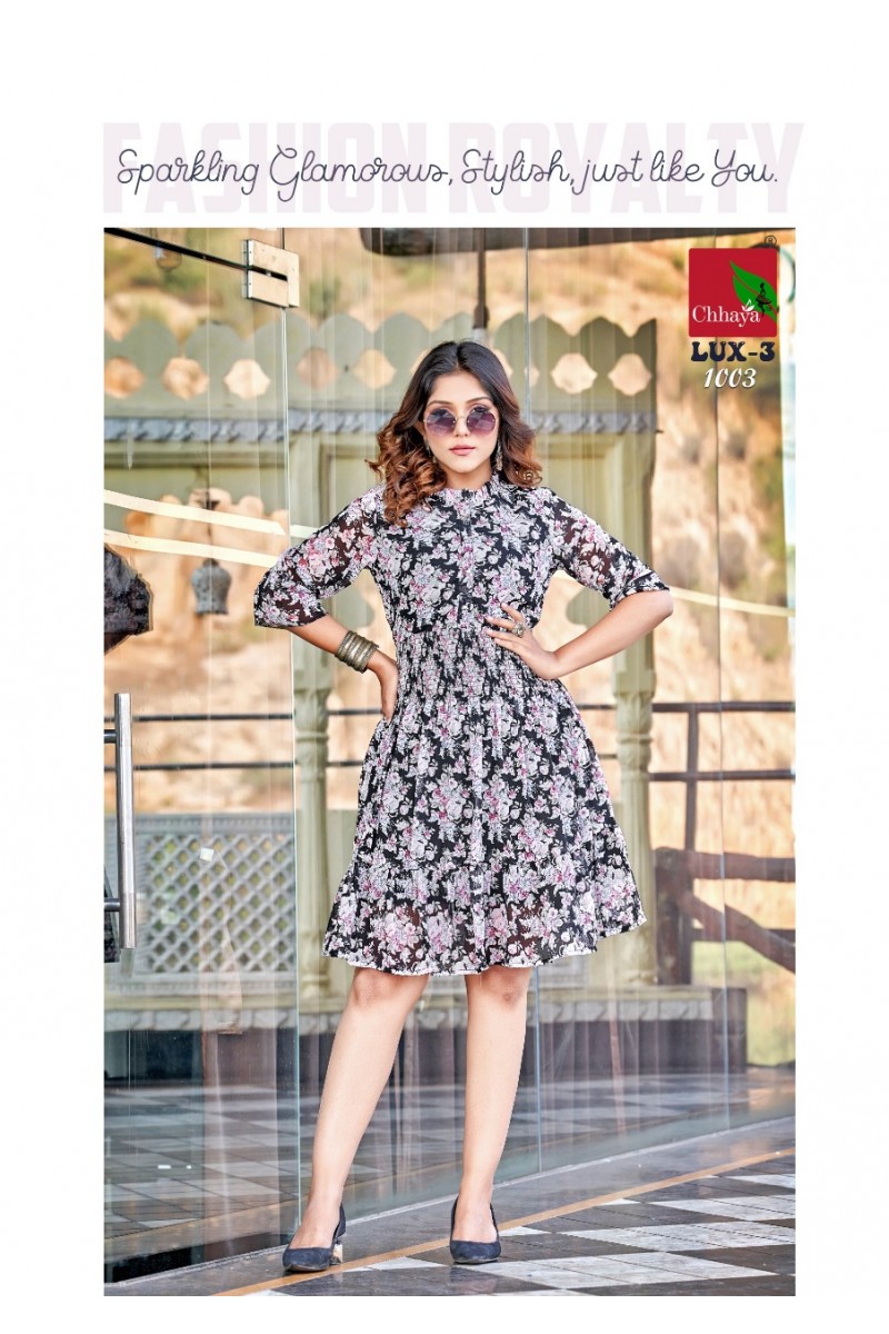 Chhaya Lux Vol-3 Wholesale Western Wear Long Anarkali Style Tunic Tops