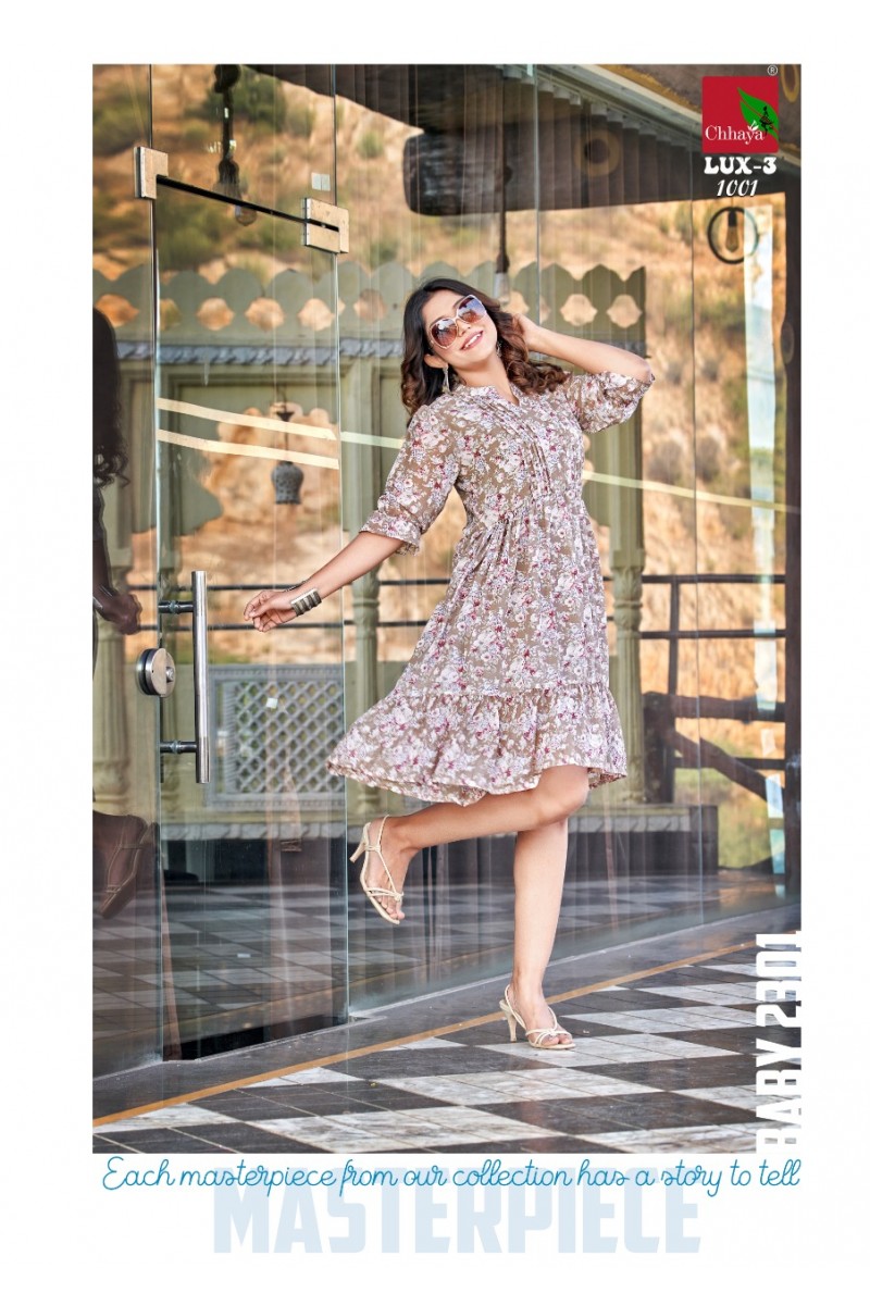 Chhaya Lux Vol-3 Wholesale Western Wear Long Anarkali Style Tunic Tops