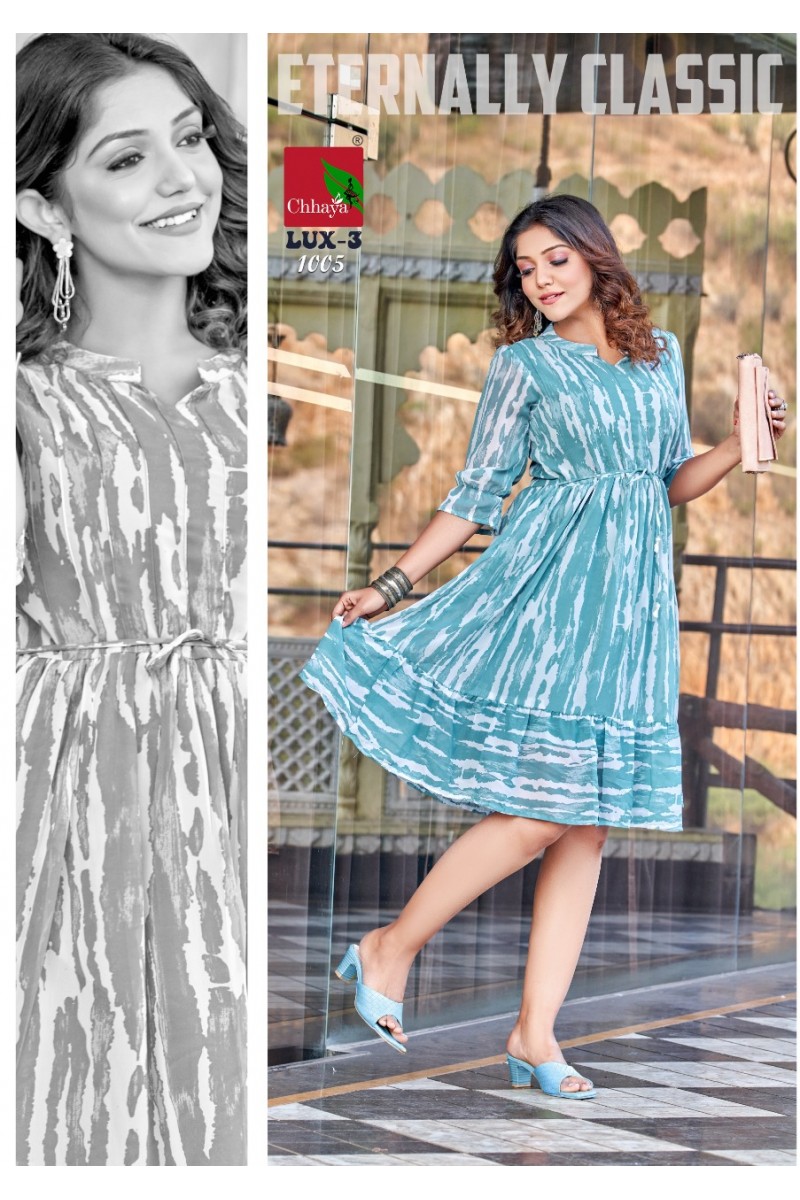 Chhaya Lux Vol-3 Wholesale Western Wear Long Anarkali Style Tunic Tops