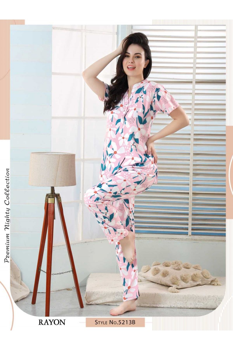 Night Dress-5213-B Rayon Designer Size Set Night Wear Catalogue Set
