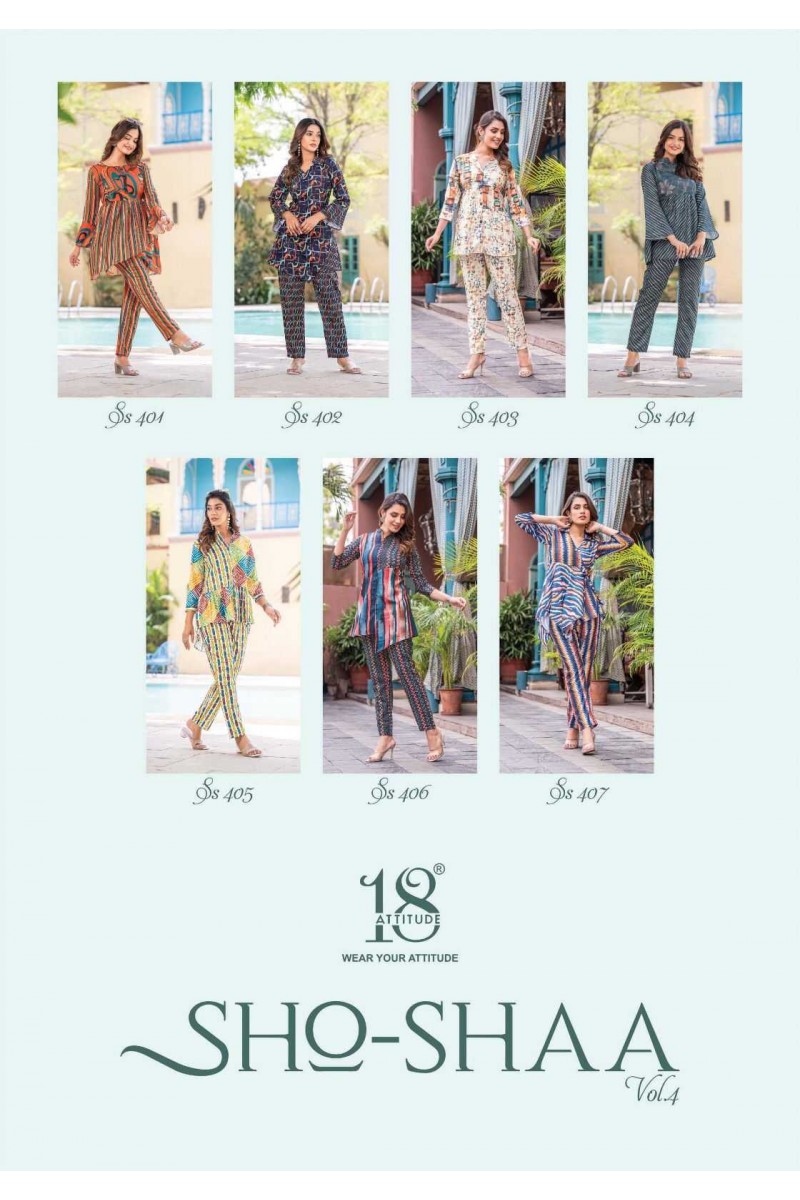 18 Attitude Sho-Shaa Vol-4 Digital Printed Co-Ord Catalog Set Wholeseler