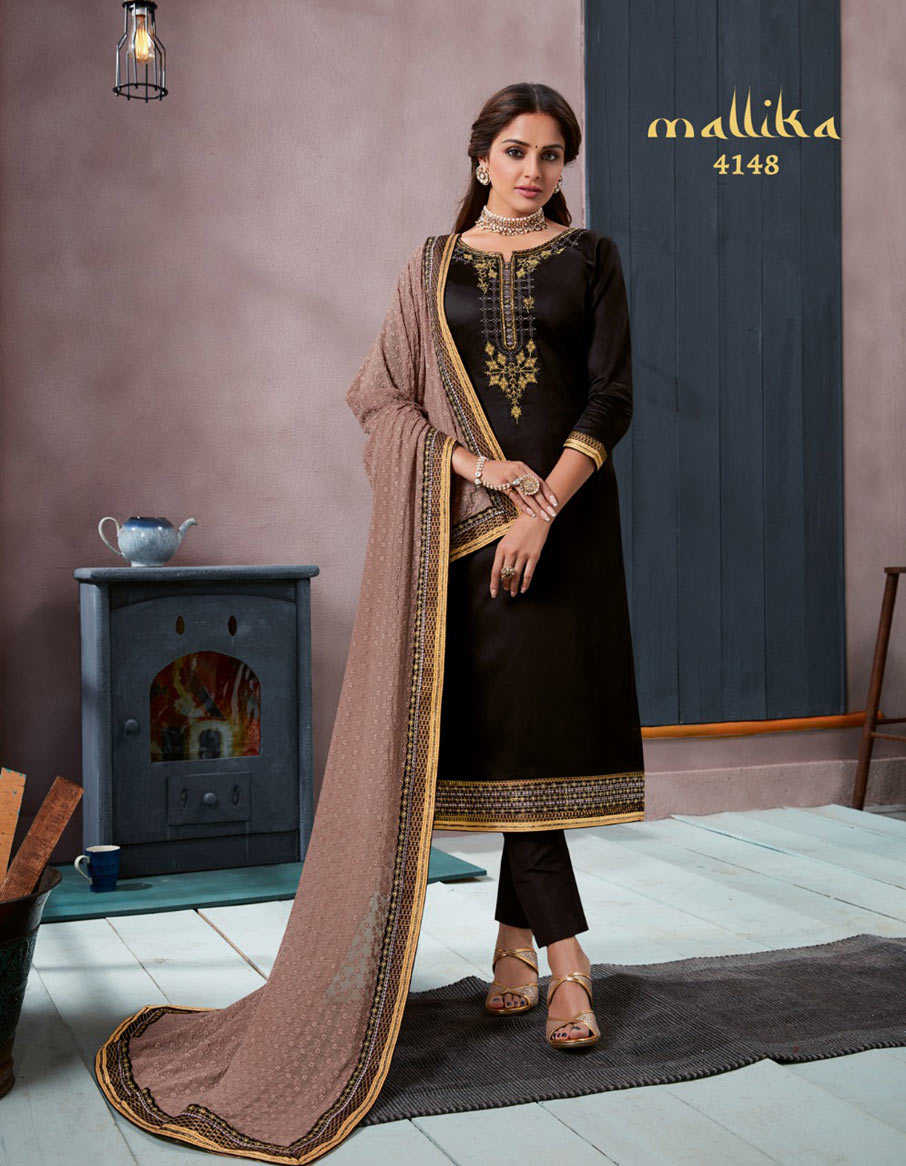 Mallika Kessi Silk Cotton Khatli Work Dress Material Mallika Kessi Silk Cotton Khatli Work Dress Material
