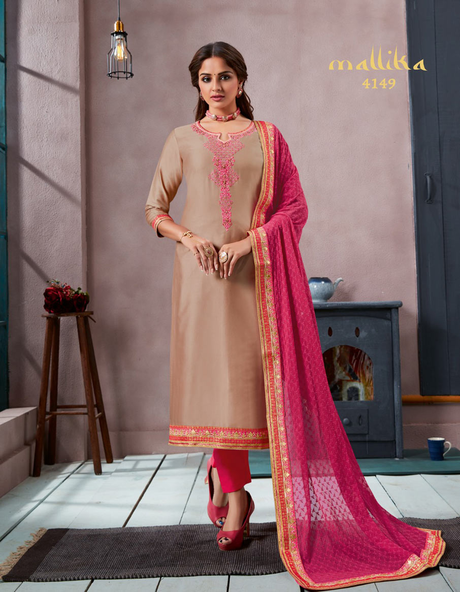 Mallika Kessi Silk Cotton Khatli Work Dress Material Mallika Kessi Silk Cotton Khatli Work Dress Material