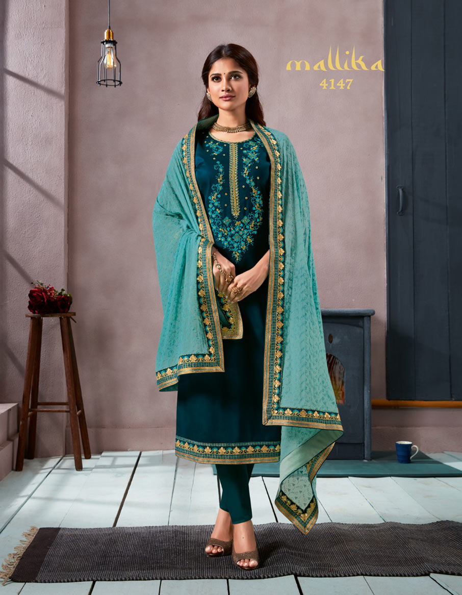 Mallika Kessi Silk Cotton Khatli Work Dress Material Mallika Kessi Silk Cotton Khatli Work Dress Material