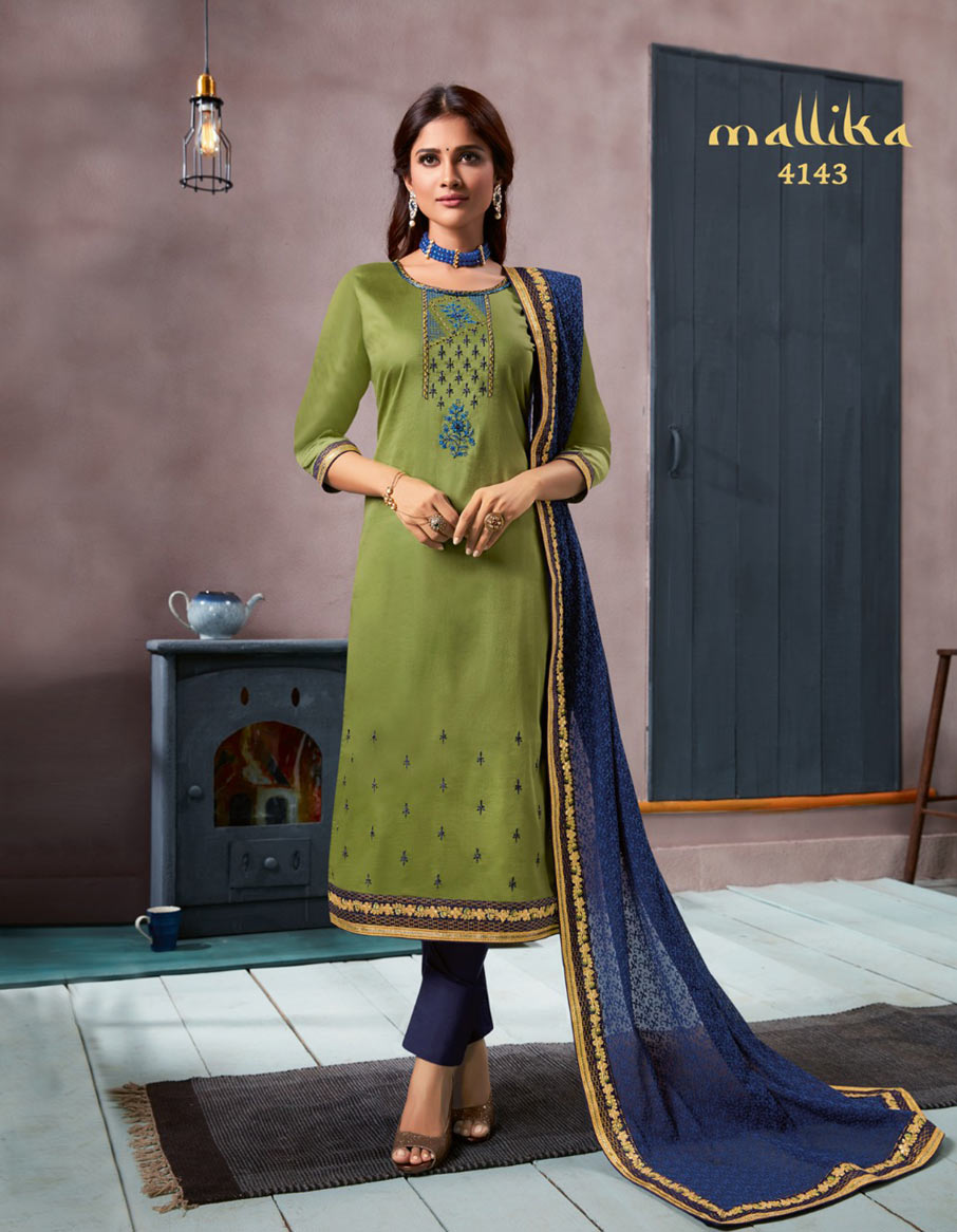 Mallika Kessi Silk Cotton Khatli Work Dress Material Mallika Kessi Silk Cotton Khatli Work Dress Material
