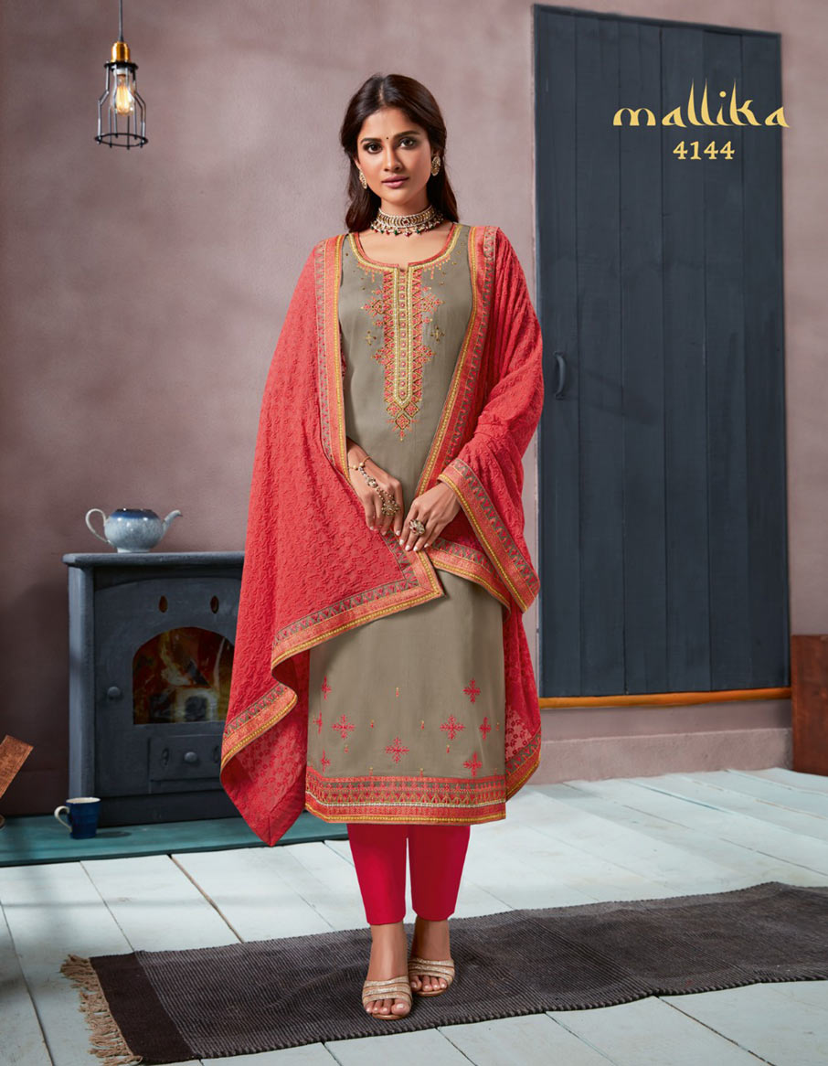 Mallika Kessi Silk Cotton Khatli Work Dress Material Mallika Kessi Silk Cotton Khatli Work Dress Material