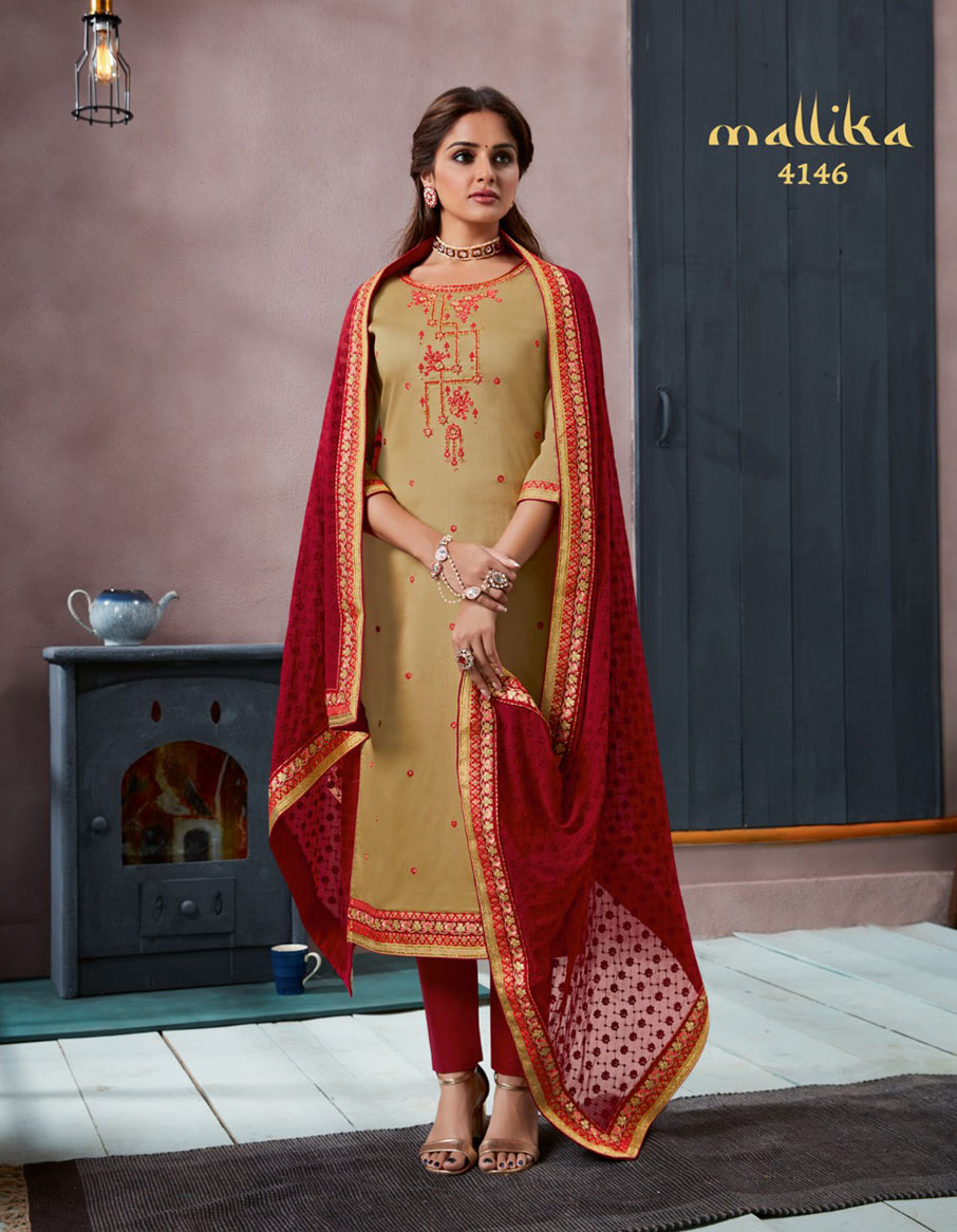 Mallika Kessi Silk Cotton Khatli Work Dress Material Mallika Kessi Silk Cotton Khatli Work Dress Material