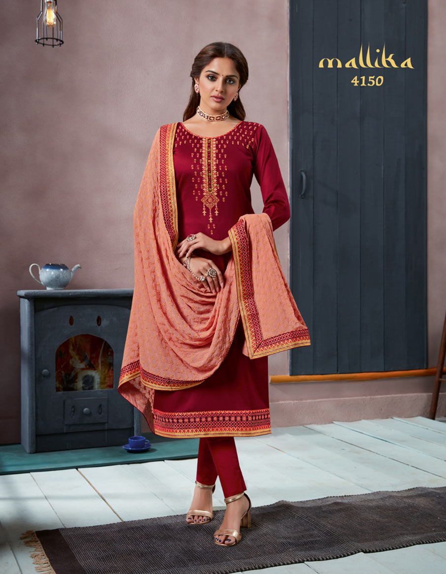 Mallika Kessi Silk Cotton Khatli Work Dress Material Mallika Kessi Silk Cotton Khatli Work Dress Material