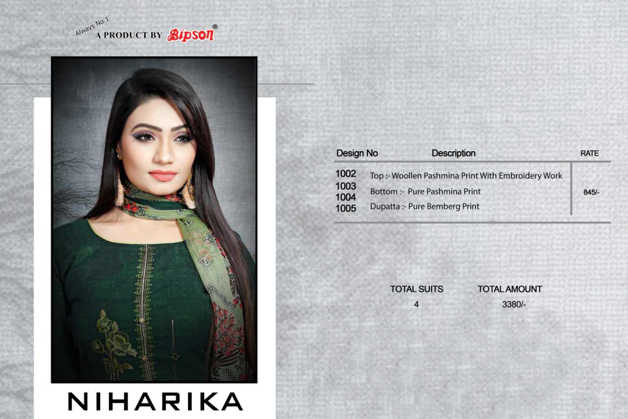 Niharika Bipson Pashmina Embroidery Suits Niharika Bipson Pashmina Embroidery Suits
