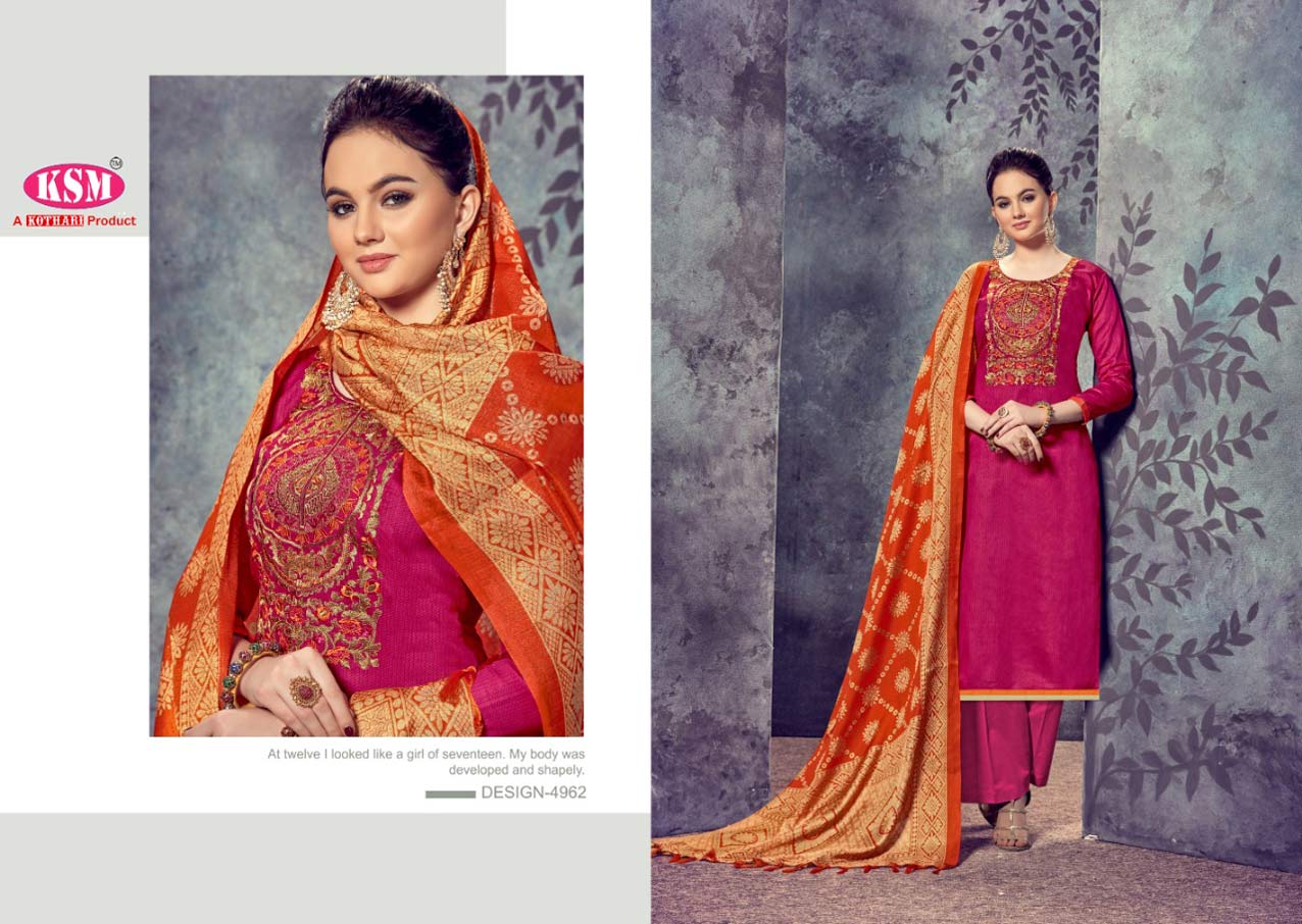 Riddhi Kothari Design jam Satin Embroidery Dress Material Riddhi Kothari Design jam Satin Embroidery Dress Material